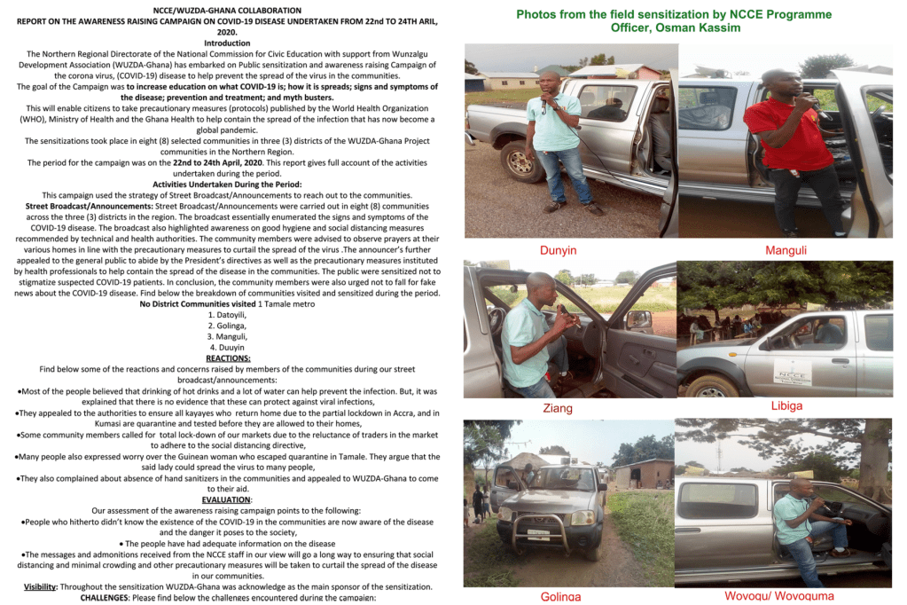 Report: NCCE – WUZDA Ghana Partnership on Community Sensitization on containing the spread of COVID –&nbsp;19